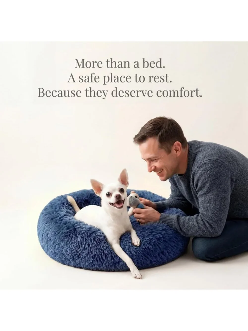 Cozy Washable Donut Dog Bed for Small Pets, Fluffy Round Design, Navy Blue
